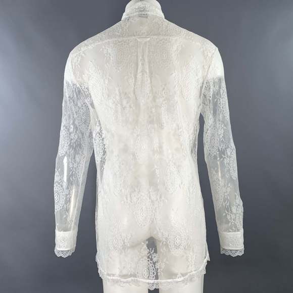 BURBERRY White Lace Viscose Blend Bow Long Sleeve Shirt - Picture 4 of 6